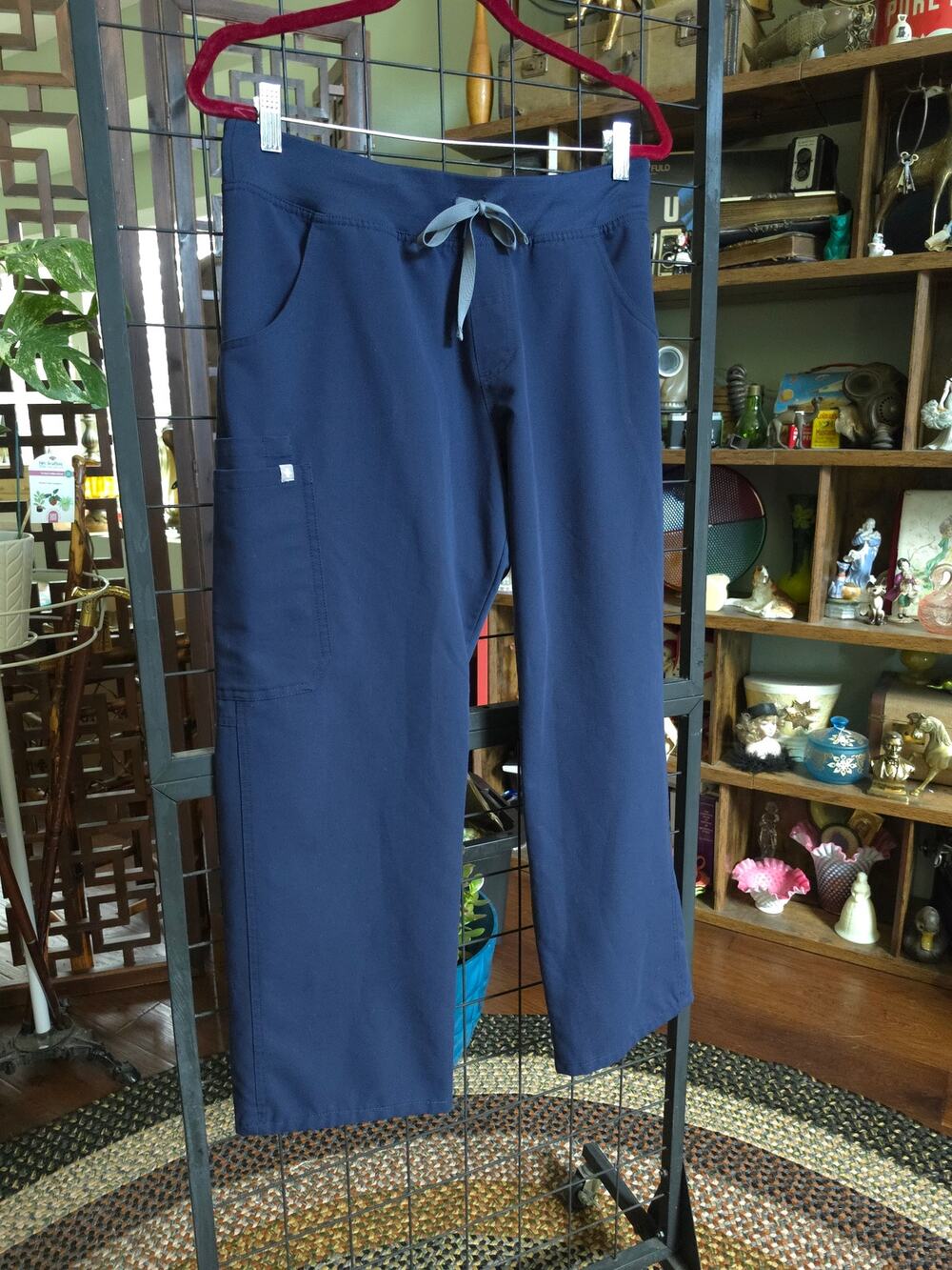 FIGS Kade Cargo Scrub Pants Navy Blue Yoga Waist Drawstring Size Large